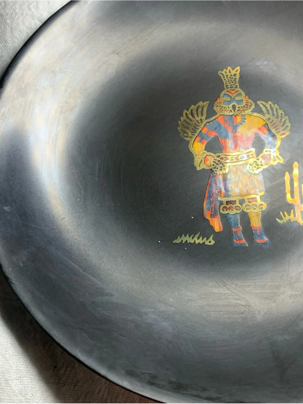 Vintage Couroc of California Inlaid Hopi Hummingbird Kachina Serving Bowl
